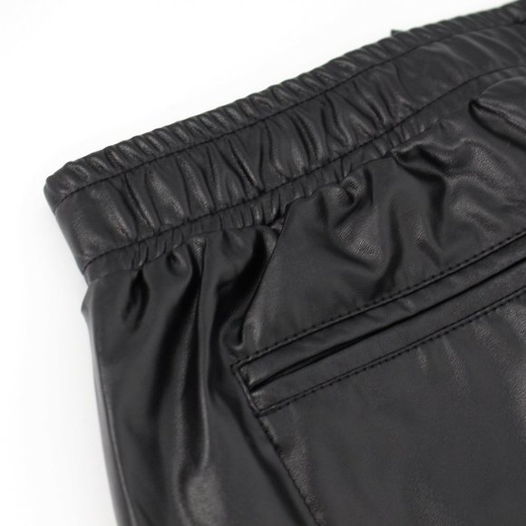 David Lerner Vegan Leather Track Pant Joggers X-Small NEW Faux Elastic Waist XS - Picture 4 of 7